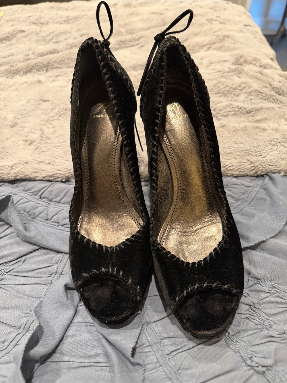 J Vincent Black Women's Peep-Toe Heels
